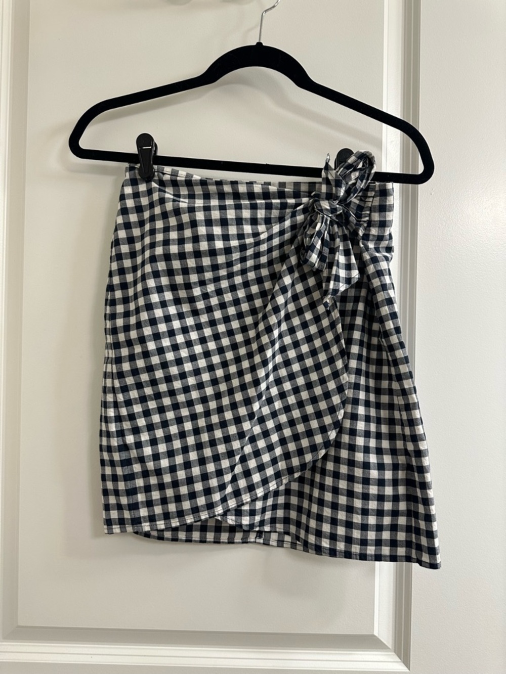 Loft Petites Navy & White Gingham Wrap Skirt with Tie